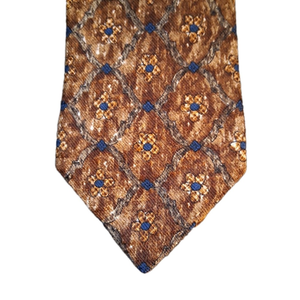 Ermenegildo Zegna Paisley  Brown Geometric  Made in Italian Silk Tie 56" 4" Wide